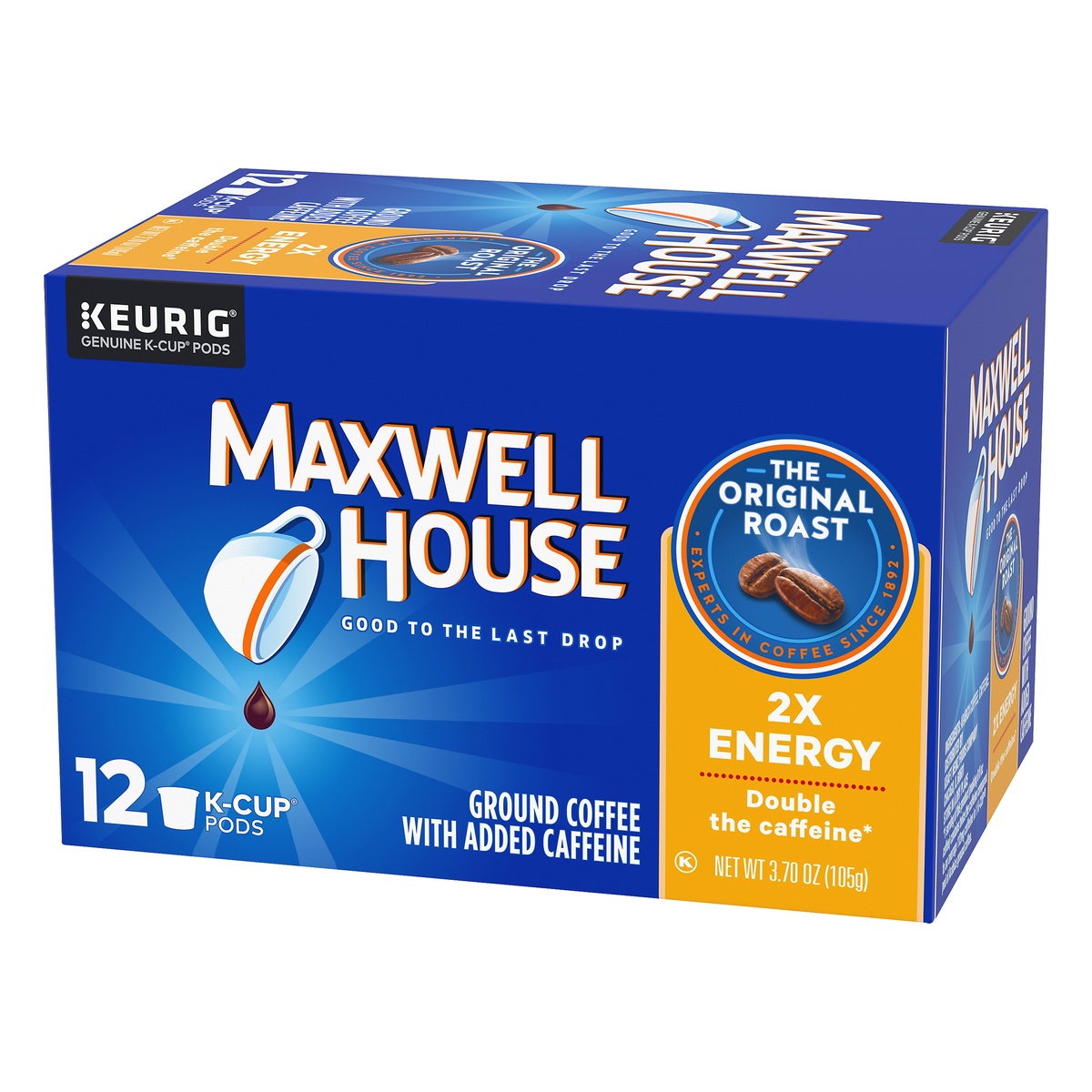 slide 3 of 9, Maxwell House The Original Roast 2X Energy K-Cup Coffee Pods with Double the Caffeine, 12 ct