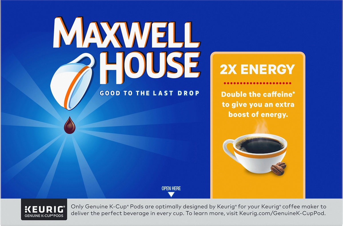 slide 9 of 9, Maxwell House The Original Roast 2X Energy K-Cup Coffee Pods with Double the Caffeine, 12 ct