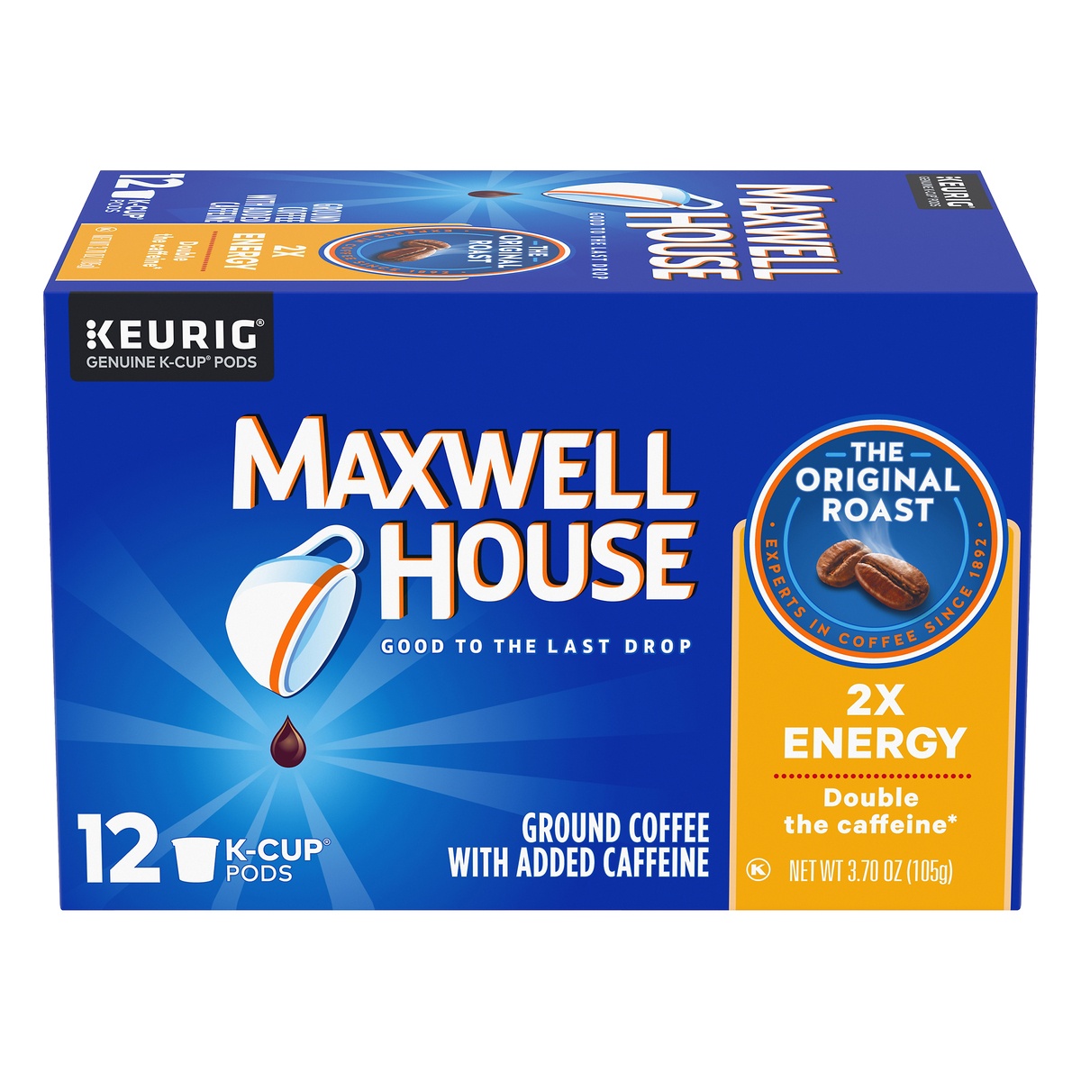 slide 1 of 9, Maxwell House The Original Roast 2X Energy K-Cup Coffee Pods with Double the Caffeine, 12 ct