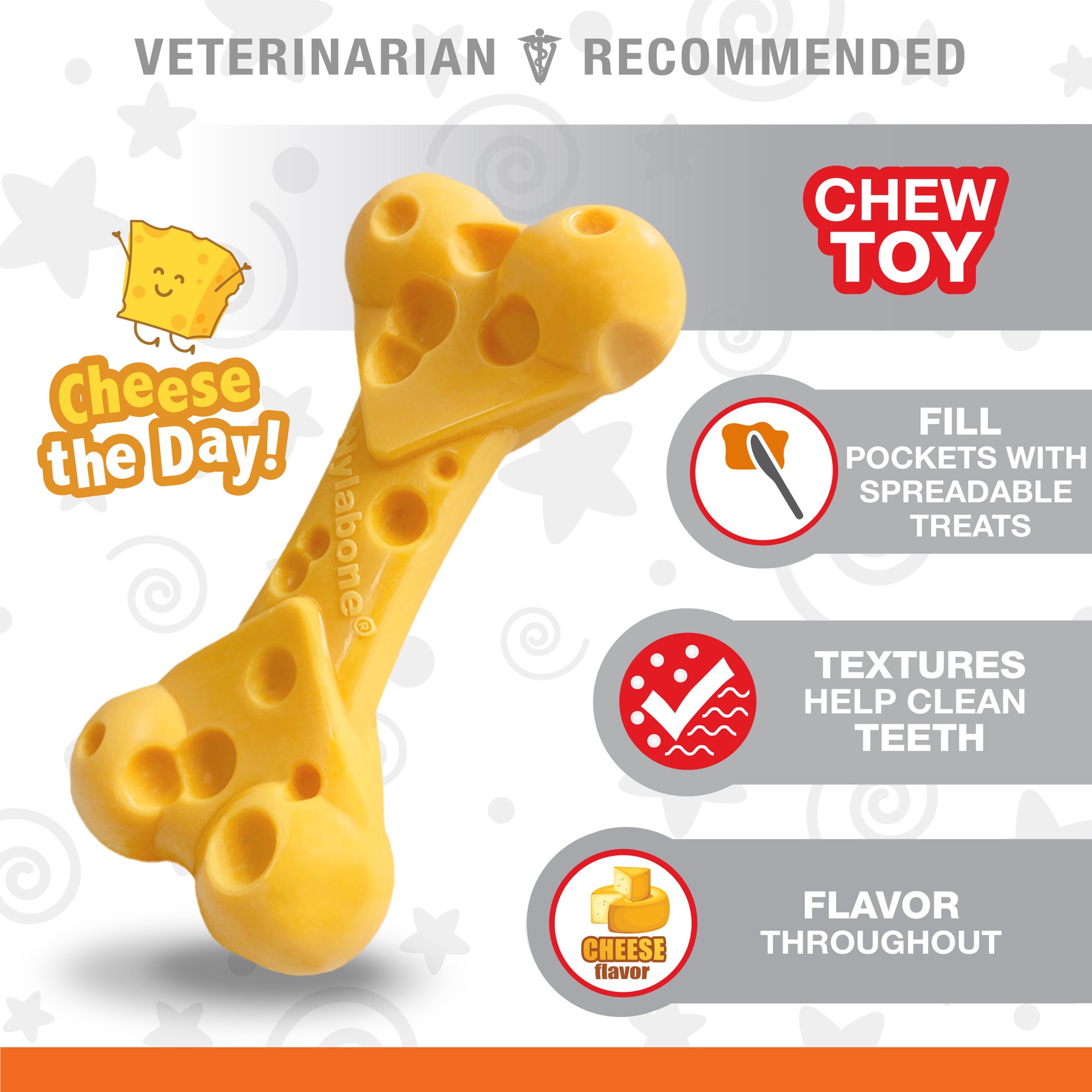 slide 5 of 10, Nylabone Power Chew Cheese Dog Toy Cheese Medium/Wolf - Up to 35 lbs.(1 Count), 1 ct
