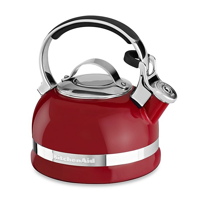 slide 1 of 1, KitchenAid Porcelain Enamel Tea Kettle with Stainless Steel Handle - Red, 2 qt