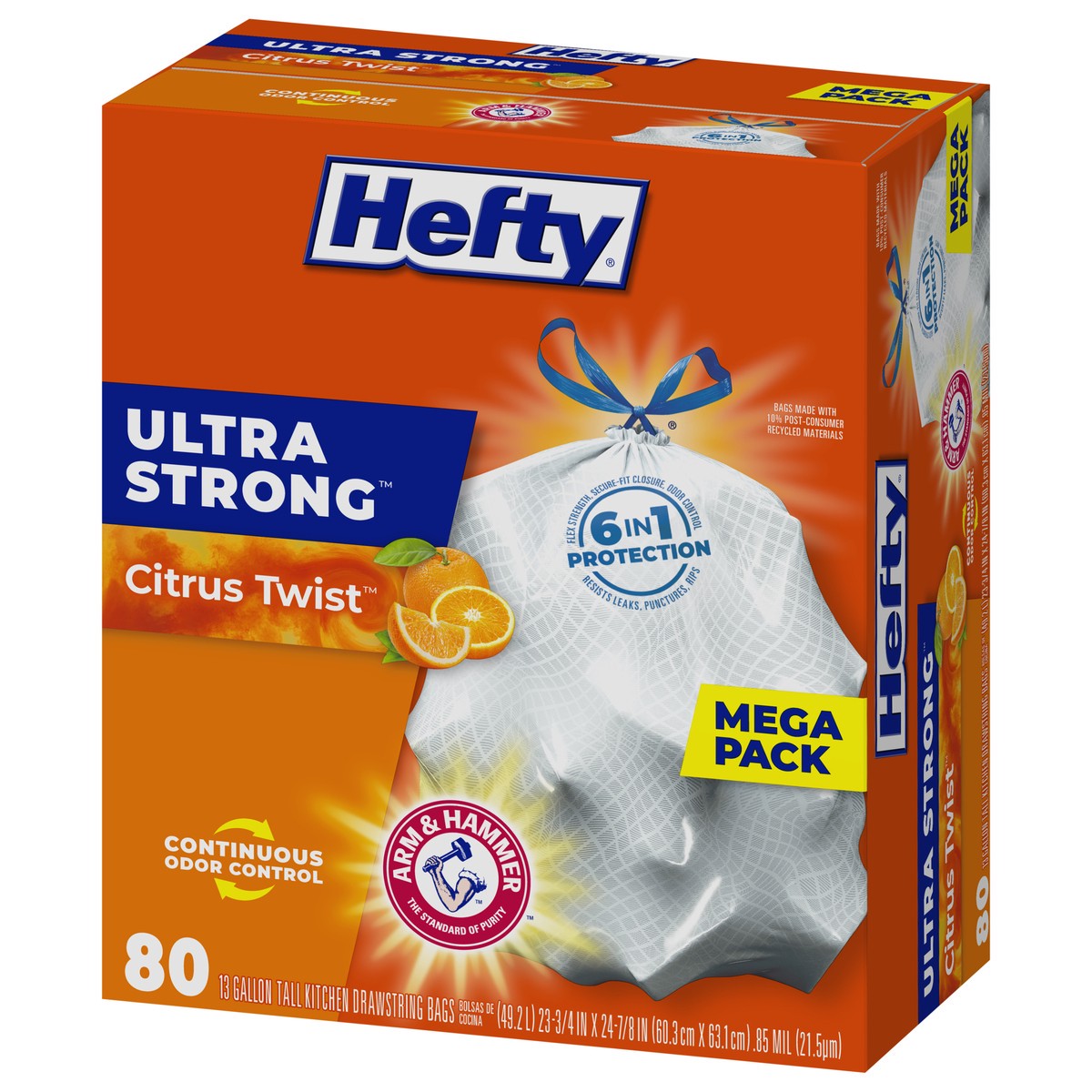 slide 3 of 9, Hefty Ultra Strong 13 Gallon Trash Bags, Tall Kitchen Trash Bags, White, Citrus Twist Scent, 80 Bags, 3.67 lb