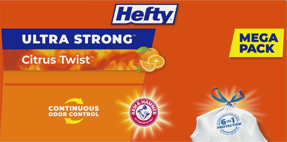 slide 6 of 9, Hefty Ultra Strong 13 Gallon Trash Bags, Tall Kitchen Trash Bags, White, Citrus Twist Scent, 80 Bags, 3.67 lb