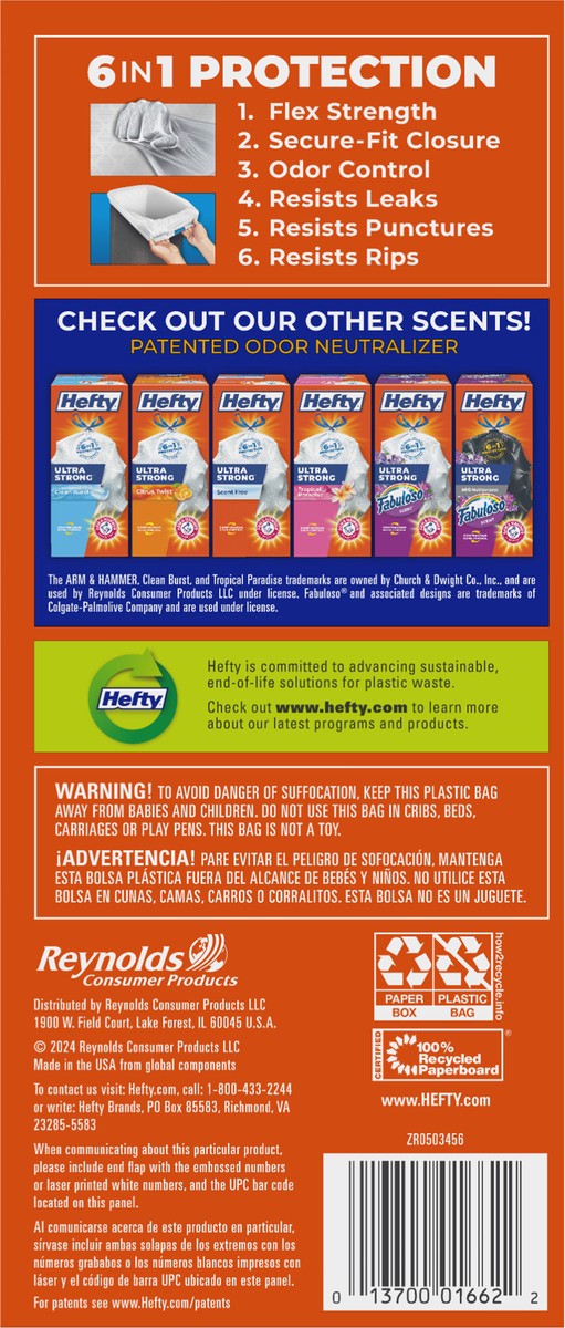 slide 8 of 9, Hefty Ultra Strong 13 Gallon Trash Bags, Tall Kitchen Trash Bags, White, Citrus Twist Scent, 80 Bags, 3.67 lb