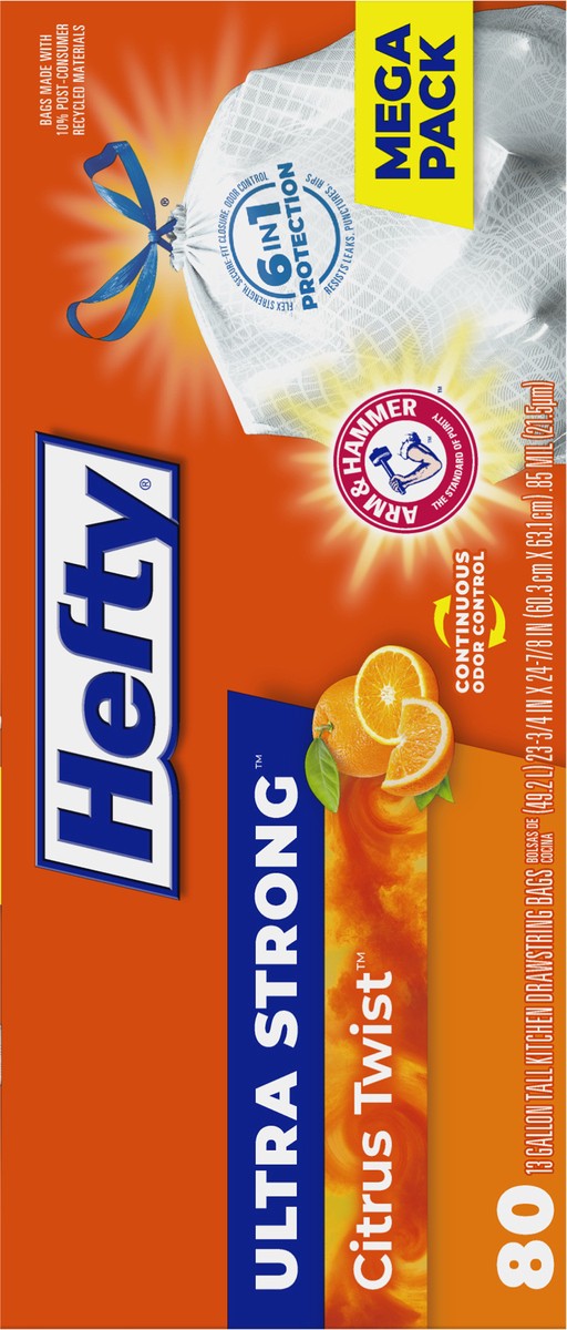 slide 7 of 9, Hefty Ultra Strong 13 Gallon Trash Bags, Tall Kitchen Trash Bags, White, Citrus Twist Scent, 80 Bags, 3.67 lb