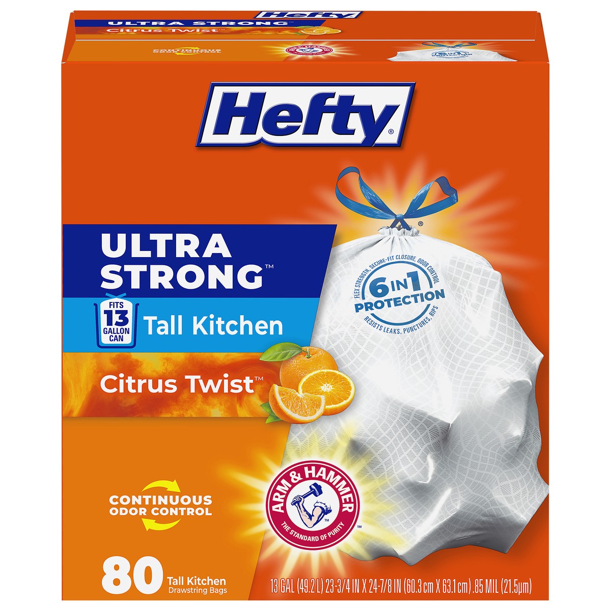 slide 1 of 9, Hefty Ultra Strong 13 Gallon Kitchen Drawstring Citrus Twist Bags, Mega Pack, 80 ea, 80 ct