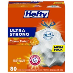 Hefty Ultra Strong 13 Gallon Kitchen Drawstring Citrus Twist Bags, Mega Pack, 80 ea