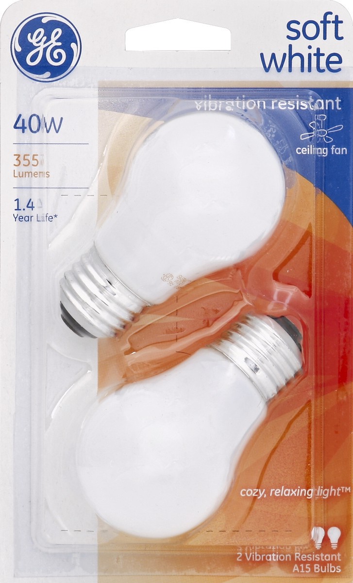 slide 2 of 2, GE 40-Watt Ceiling Fan Incandescent Light Bulb - Soft White, White Bulb, 2 ct
