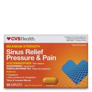 slide 1 of 1, CVS Health Maximum Strength Sinus Relief Acetaminophen Caplets Daytime, 20 ct