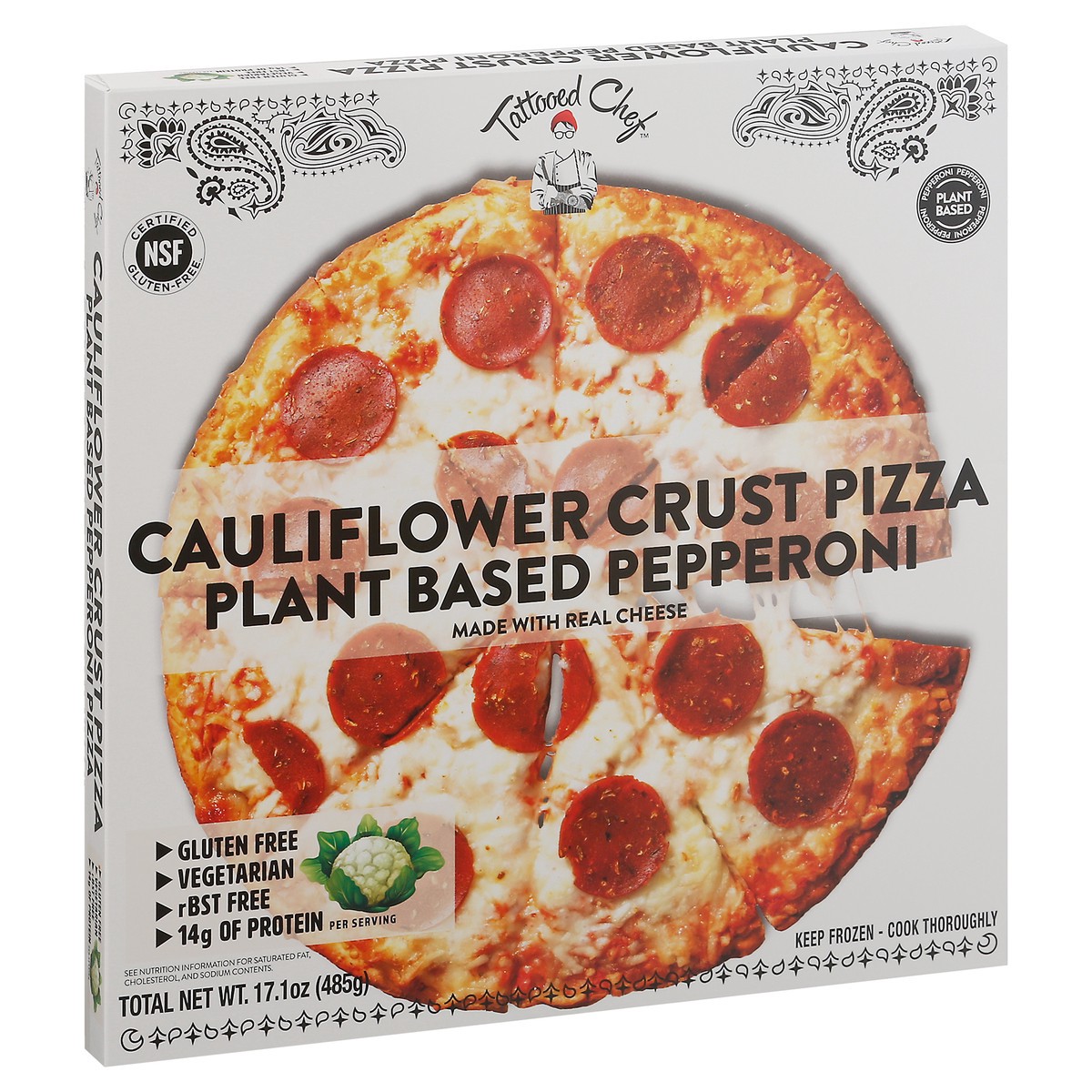 slide 2 of 11, Tattooed Chef Cauliflower Crust Plant Based Pepperoni Pizza 17 oz Box, 17 oz