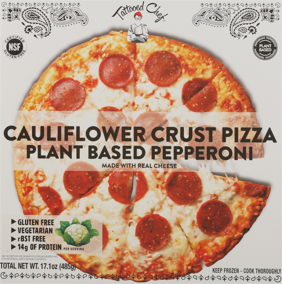 slide 6 of 11, Tattooed Chef Cauliflower Crust Plant Based Pepperoni Pizza 17 oz Box, 17 oz