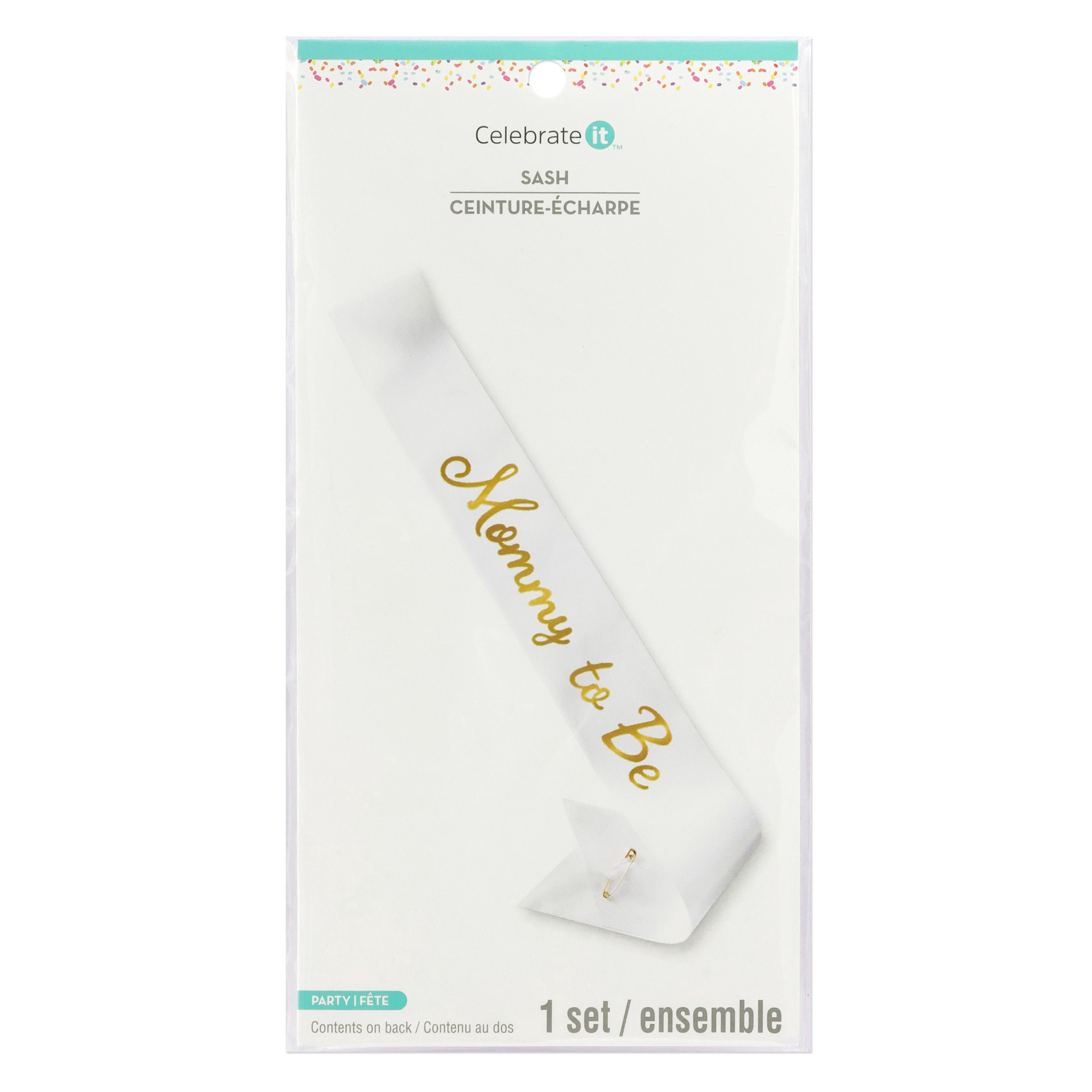 slide 3 of 3, 5ft. White & Gold Mommy To Be Sash By Celebrate It, 5 ft