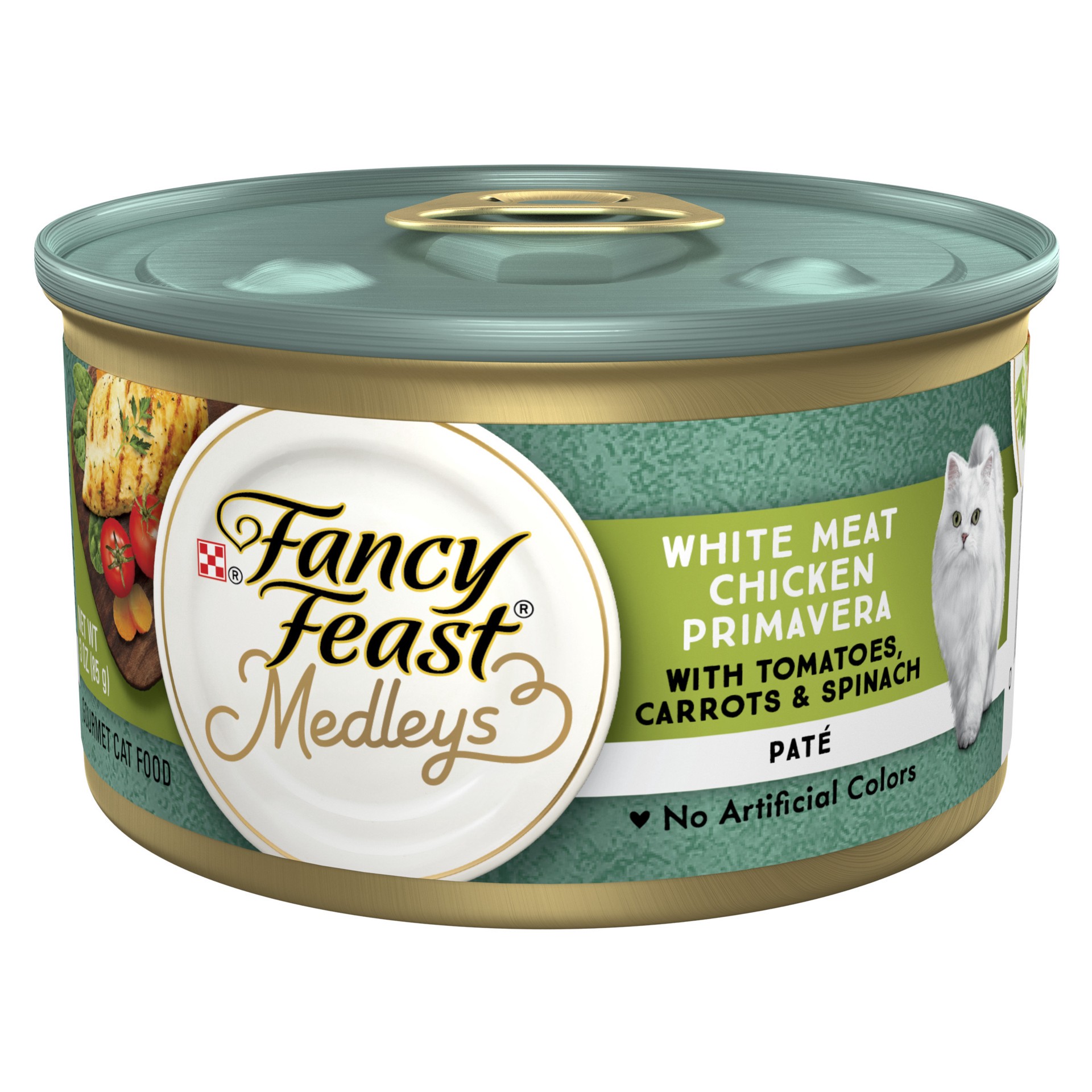 slide 1 of 8, Fancy Feast Purina Fancy Feast Pate Wet Cat Food, Medleys White Meat Chicken Primavera With Garden Veggies, 3 oz