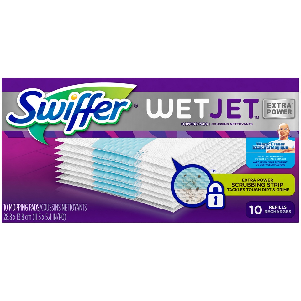 slide 1 of 1, Swiffer Wetjet Pads with The Power Of Mr. Clean Magic Eraser, 10 ct