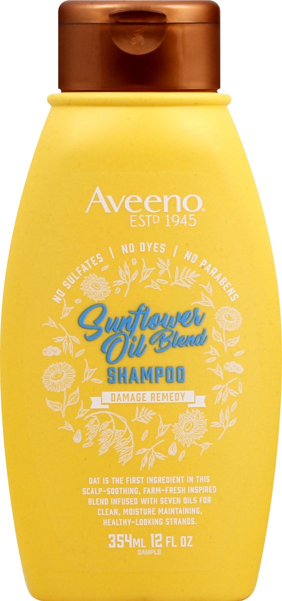 slide 5 of 6, Aveeno Sunflower Oil Blend Shampoo, for Dry Damaged Hair, Dye, Paraben & Sulfate Surfactants Free, 1 ct