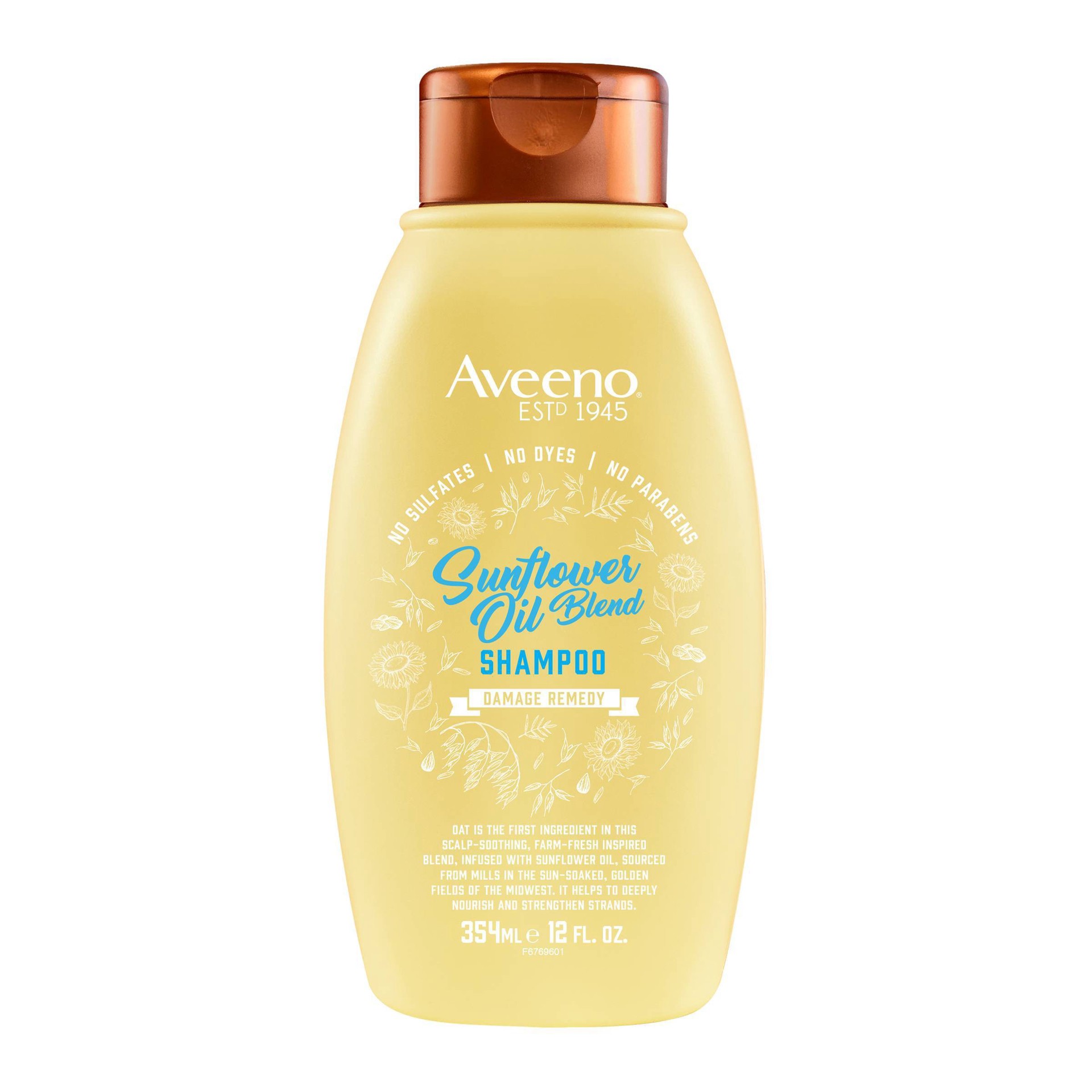 slide 1 of 6, Aveeno Sunflower Oil Blend Shampoo, for Dry Damaged Hair, Dye, Paraben & Sulfate Surfactants Free, 1 ct