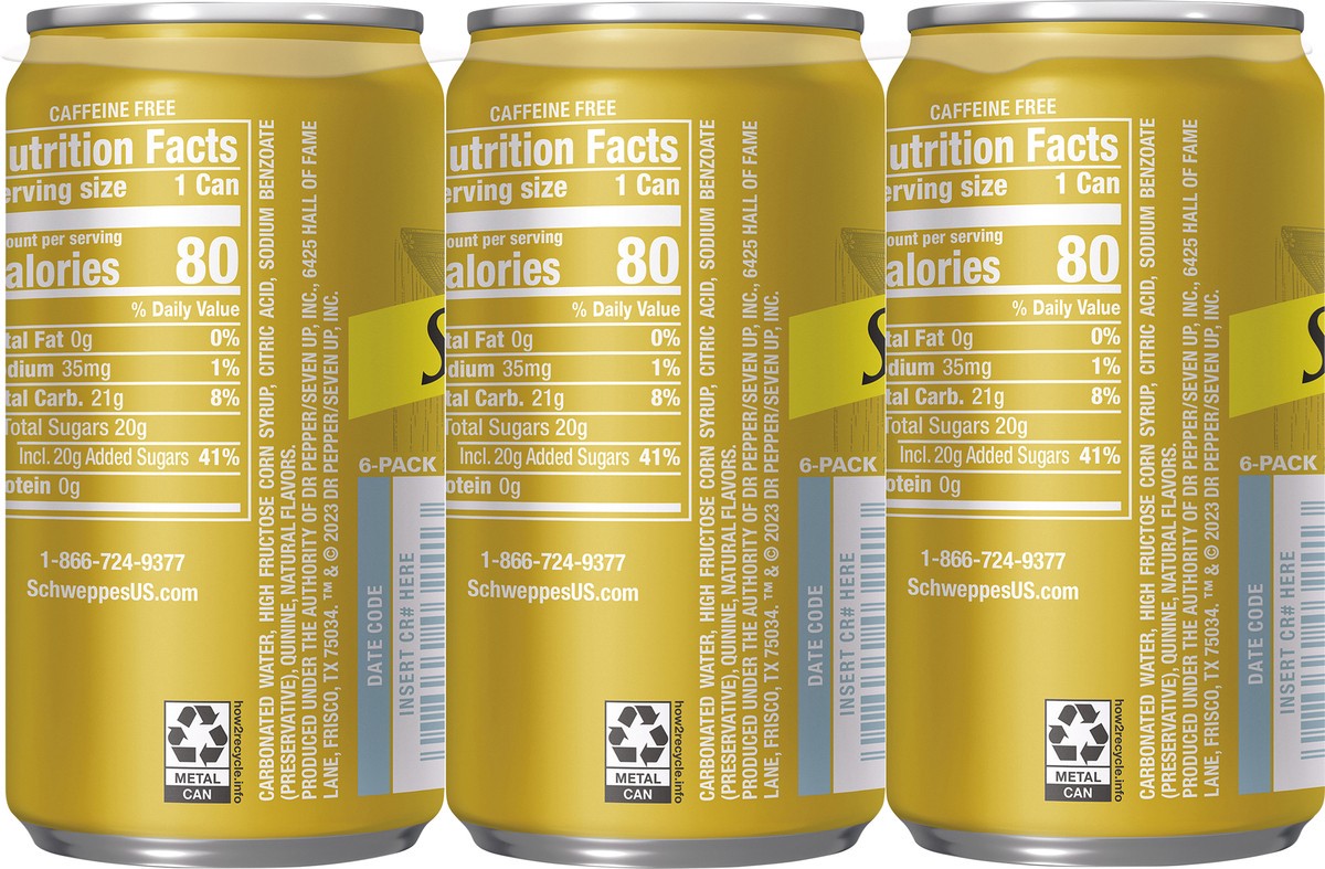 slide 7 of 9, Schweppes Tonic Water, 7.5 fl oz mini cans, 6 pack, 6 ct