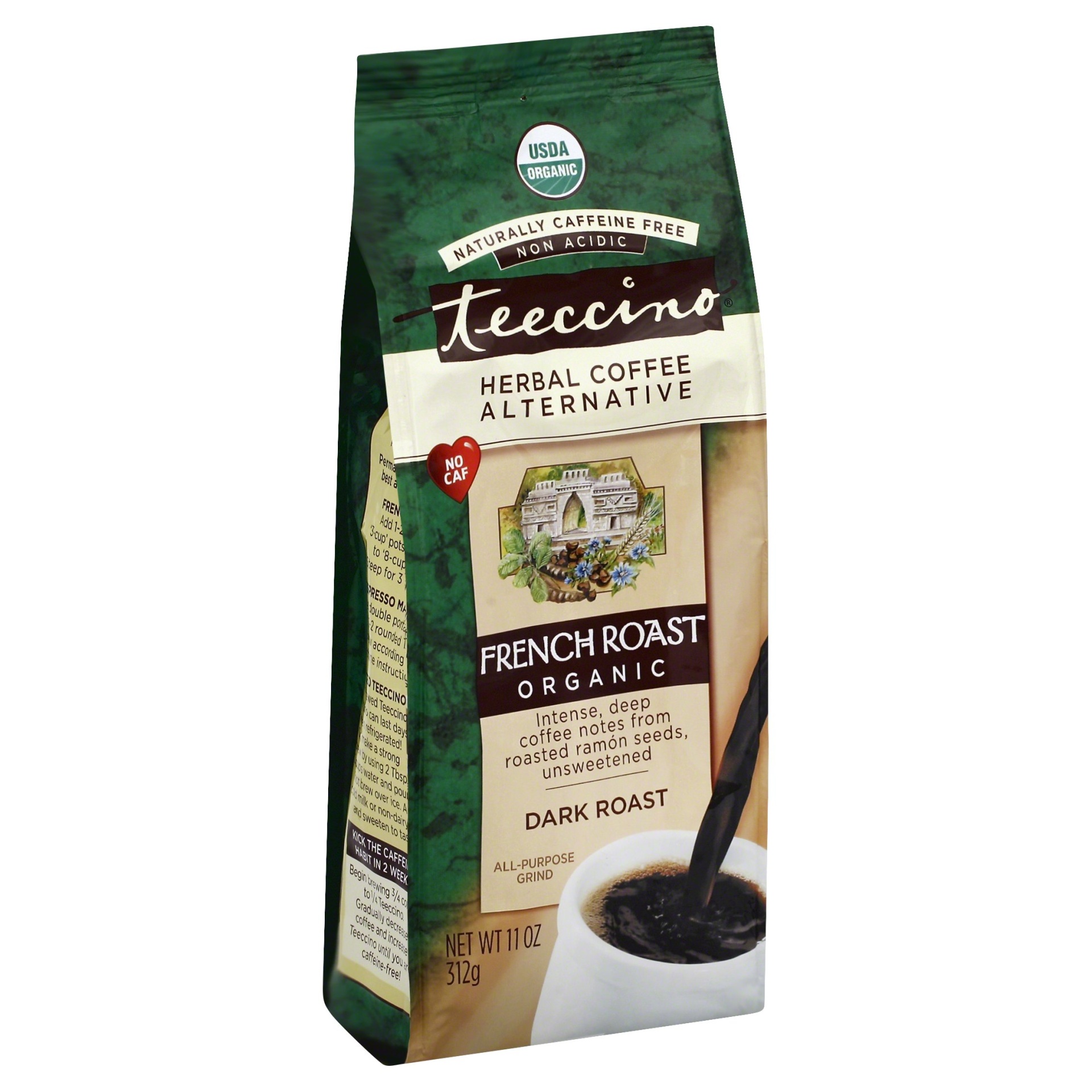 slide 1 of 5, Teeccino Organic French Roast Coffee, 11 oz
