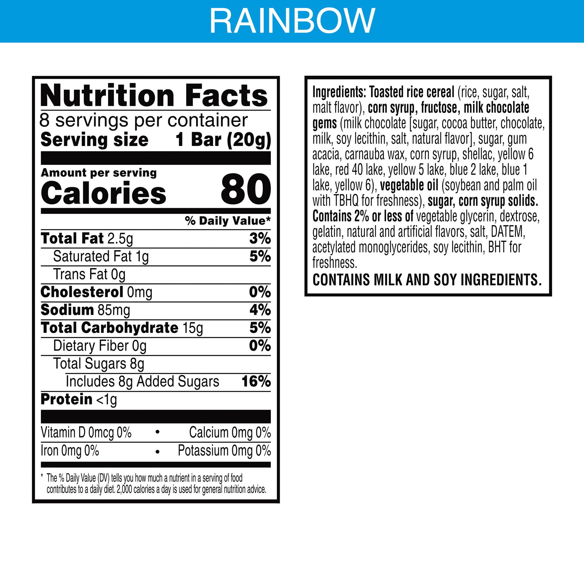 slide 3 of 5, Rice Krispies Treats Marshmallow Snack Bars, Kids Snacks, Lunch Snacks, Rainbow, 5.6oz Box, 8 Bars, 5.6 oz
