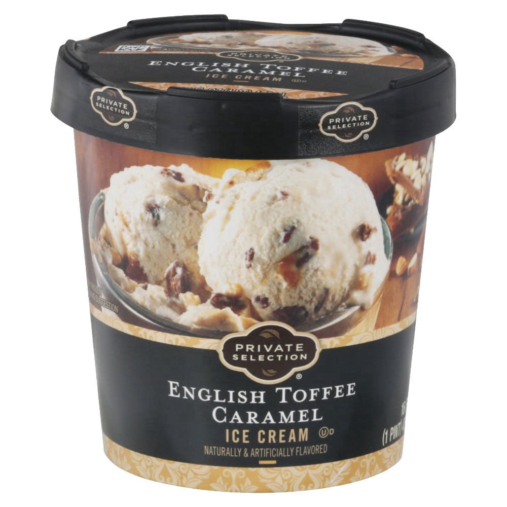 slide 1 of 5, Private Selection English Toffee Caramel Ice Cream, 1 pint