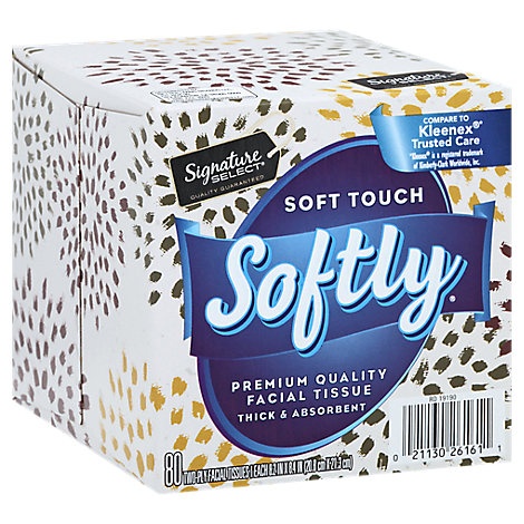 slide 1 of 1, Signature Care Facial Tissue Softly Soft Touch 2 Ply White Box, 80 ct