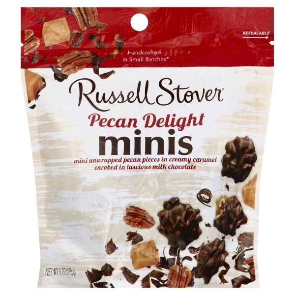 slide 1 of 2, Russell Stover Pecan Delight, Milk Chocolate, Minis, 6 oz