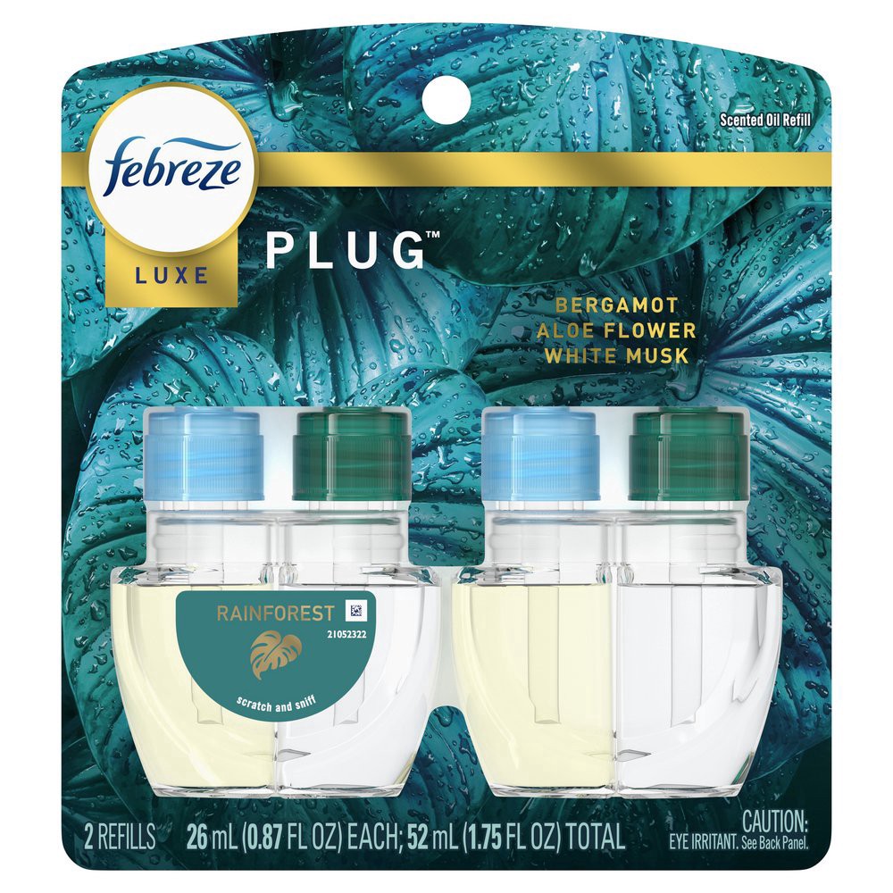 slide 1 of 1, Febreze Luxe Plug Rainforest Scented Oil Refills, 1 ct