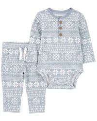 Carter's Baby 2-Piece Fair Isle Hooded Bodysuit Pant Set Blue/White 9M