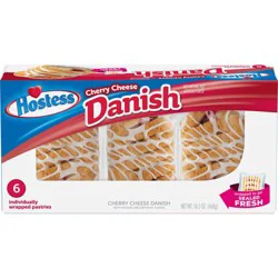Hostess Danish Pastries, Cherry Cheese Artificially Flavored Filling, 16.5 Oz. Box (6 Snacks)