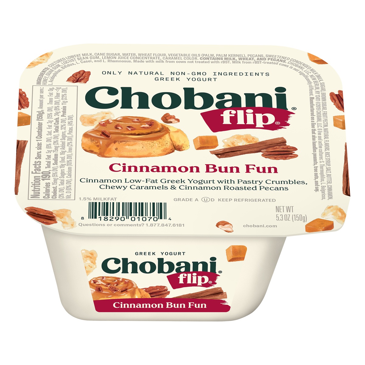 slide 1 of 8, Chobani Flip Cinnamon Bun Fun Low Fat Greek Yogurt, 5.3 oz