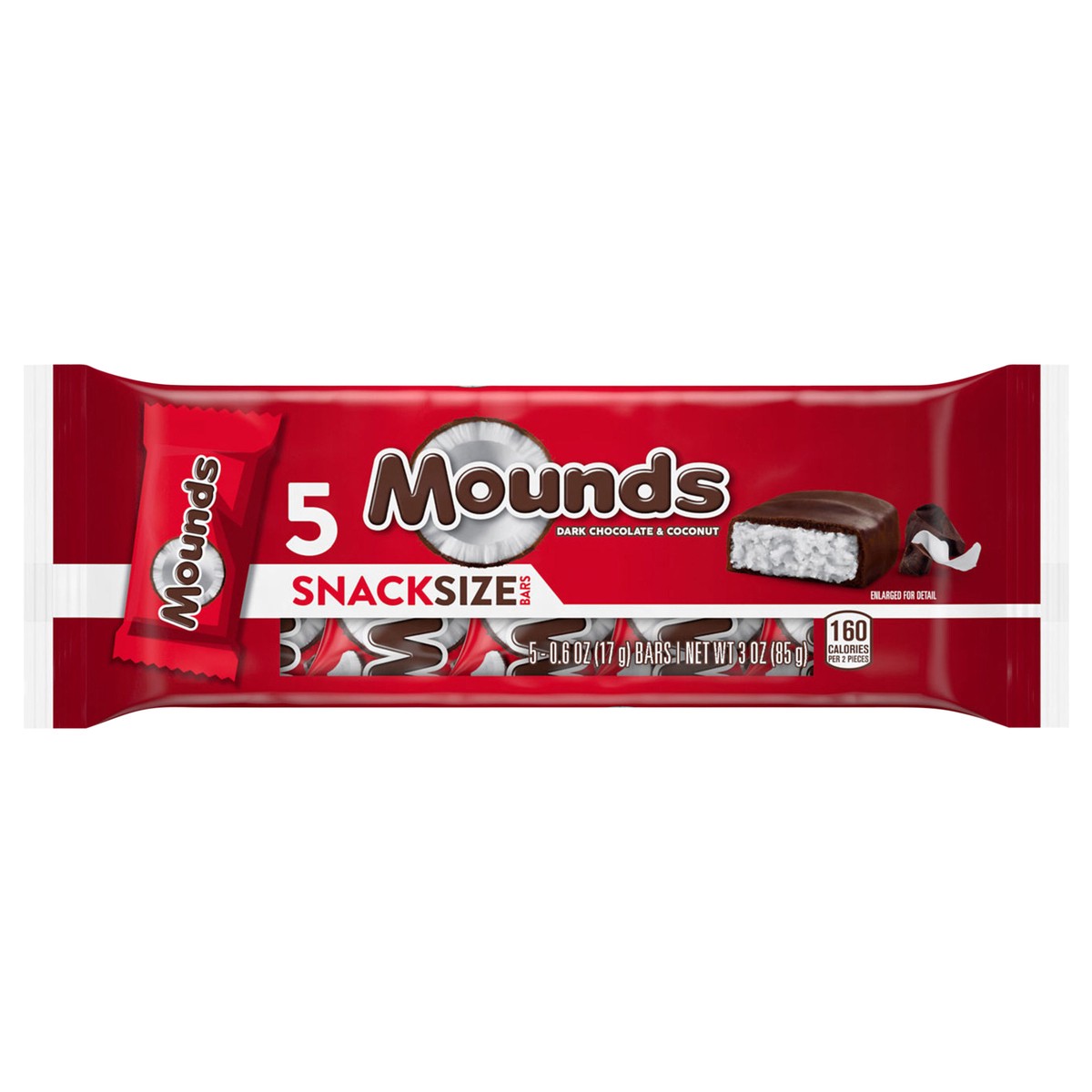 slide 1 of 7, MOUNDS Dark Chocolate and Coconut Snack Size, Candy Bars, 0.6 oz (5 Count), 5 ct