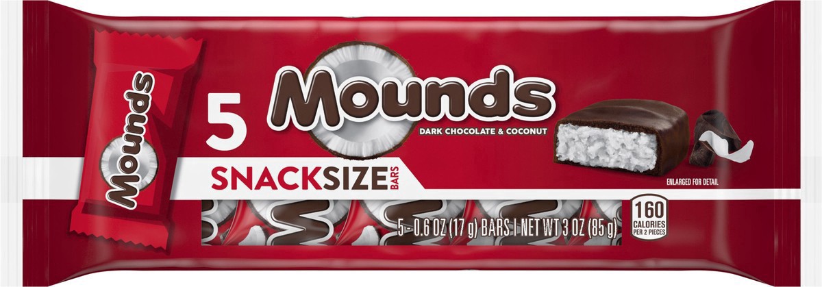 slide 7 of 7, MOUNDS Dark Chocolate and Coconut Snack Size, Candy Bars, 0.6 oz (5 Count), 5 ct
