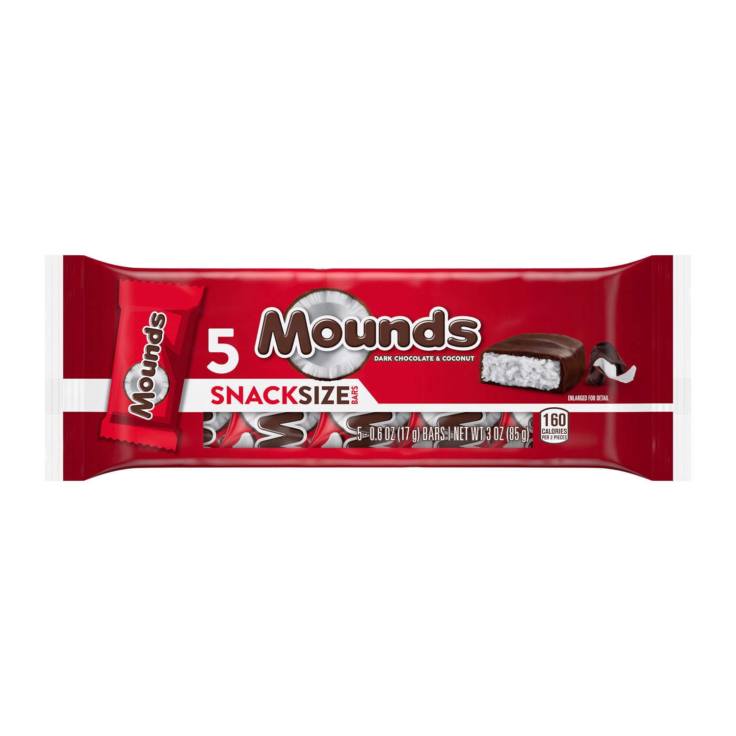 slide 1 of 7, MOUNDS Dark Chocolate and Coconut Snack Size, Candy Bars, 0.6 oz (5 Count), 5 ct