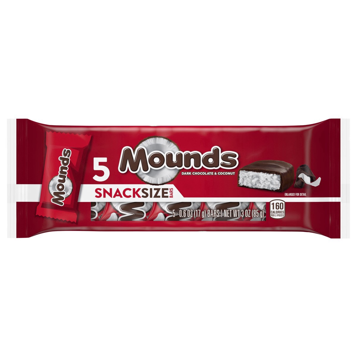 slide 6 of 7, MOUNDS Dark Chocolate and Coconut Snack Size, Candy Bars, 0.6 oz (5 Count), 5 ct