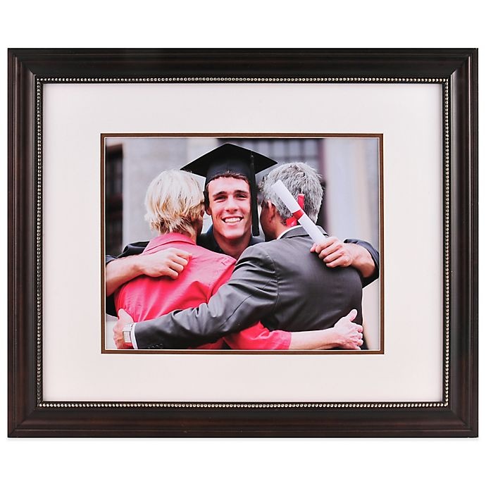 slide 1 of 3, PhotoGuard Portrait Frame with Double Mat - Brown/Silver Bead, 11 in x 14 in