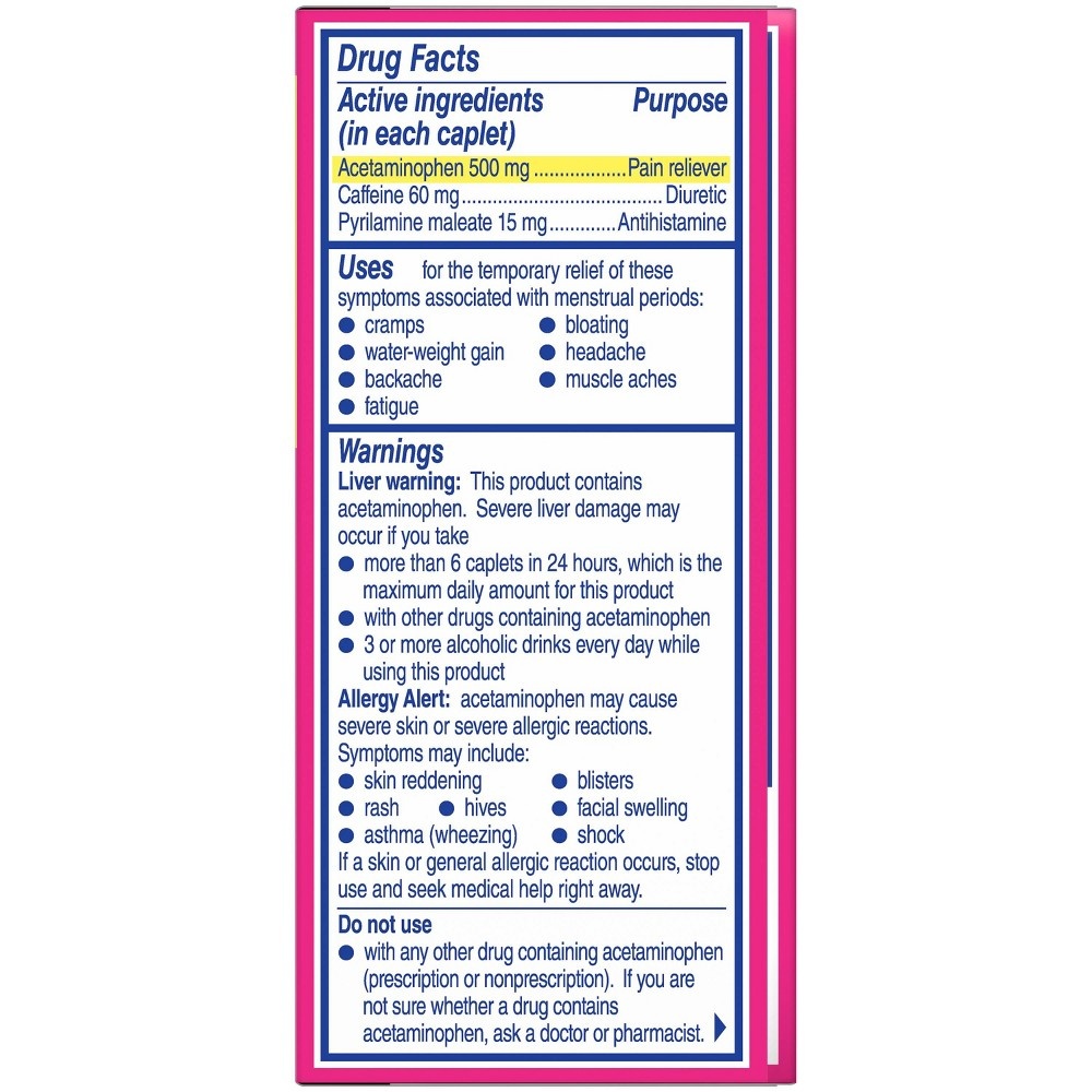slide 4 of 6, Midol Menstrual Symptom Relief Tablets Acetaminophen, 40 ct
