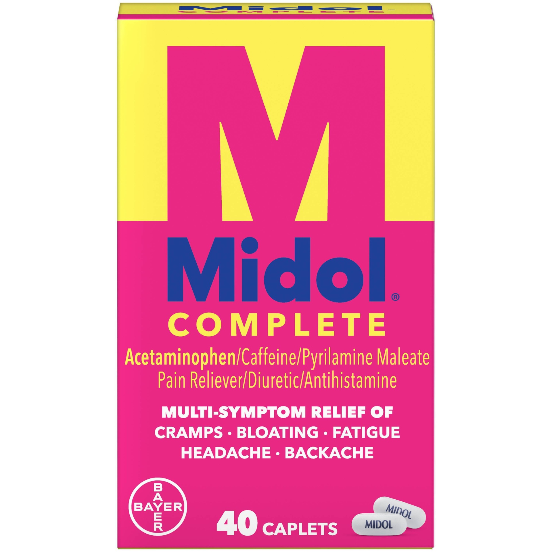 slide 1 of 6, Midol Menstrual Symptom Relief Tablets Acetaminophen, 40 ct