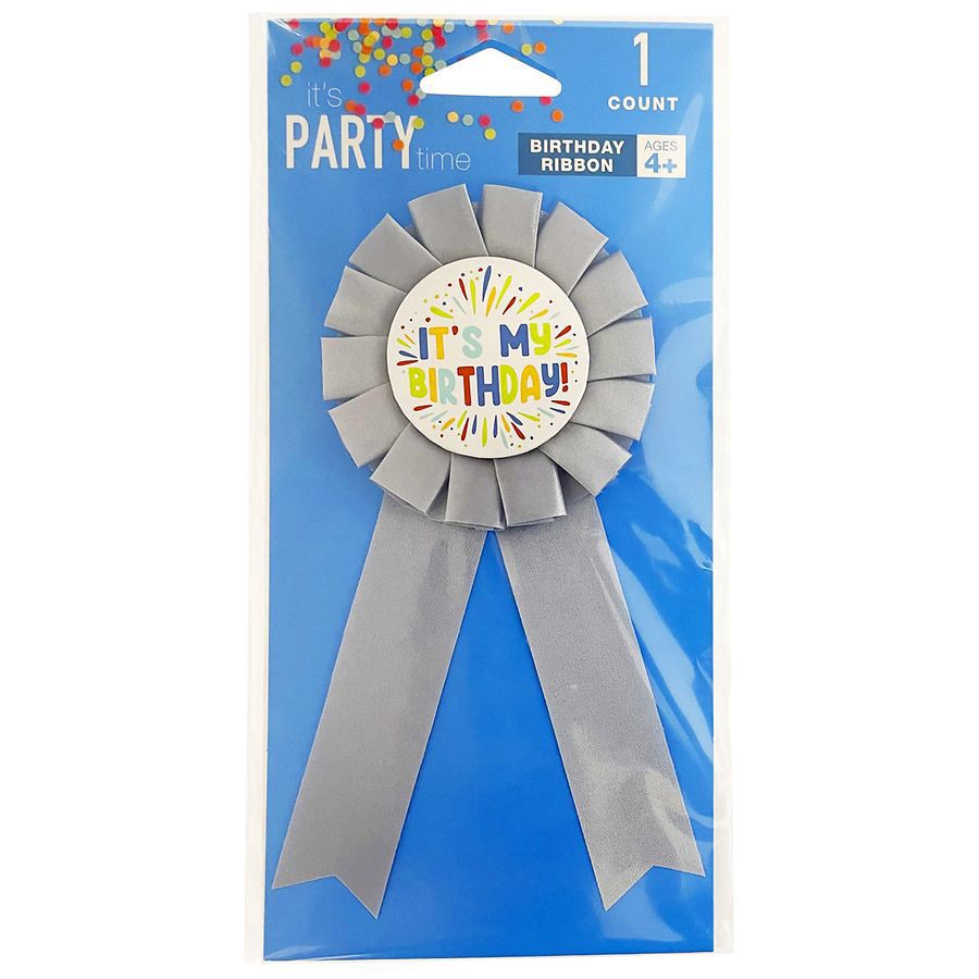 slide 1 of 1, It's Party Time It's My Birthday Ribbon, 1 ct