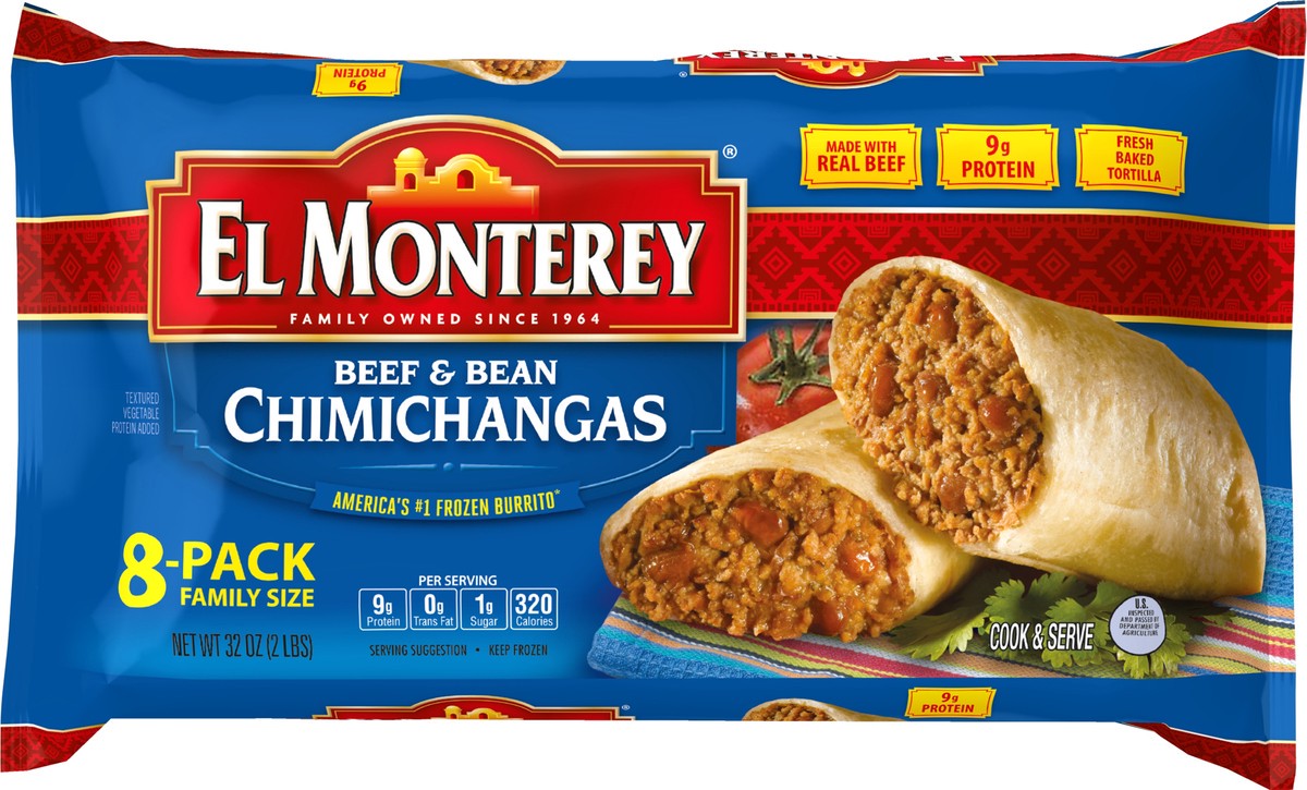 slide 3 of 7, El Monterey™ frozen beef and bean chimichangas, family size, 8 ct