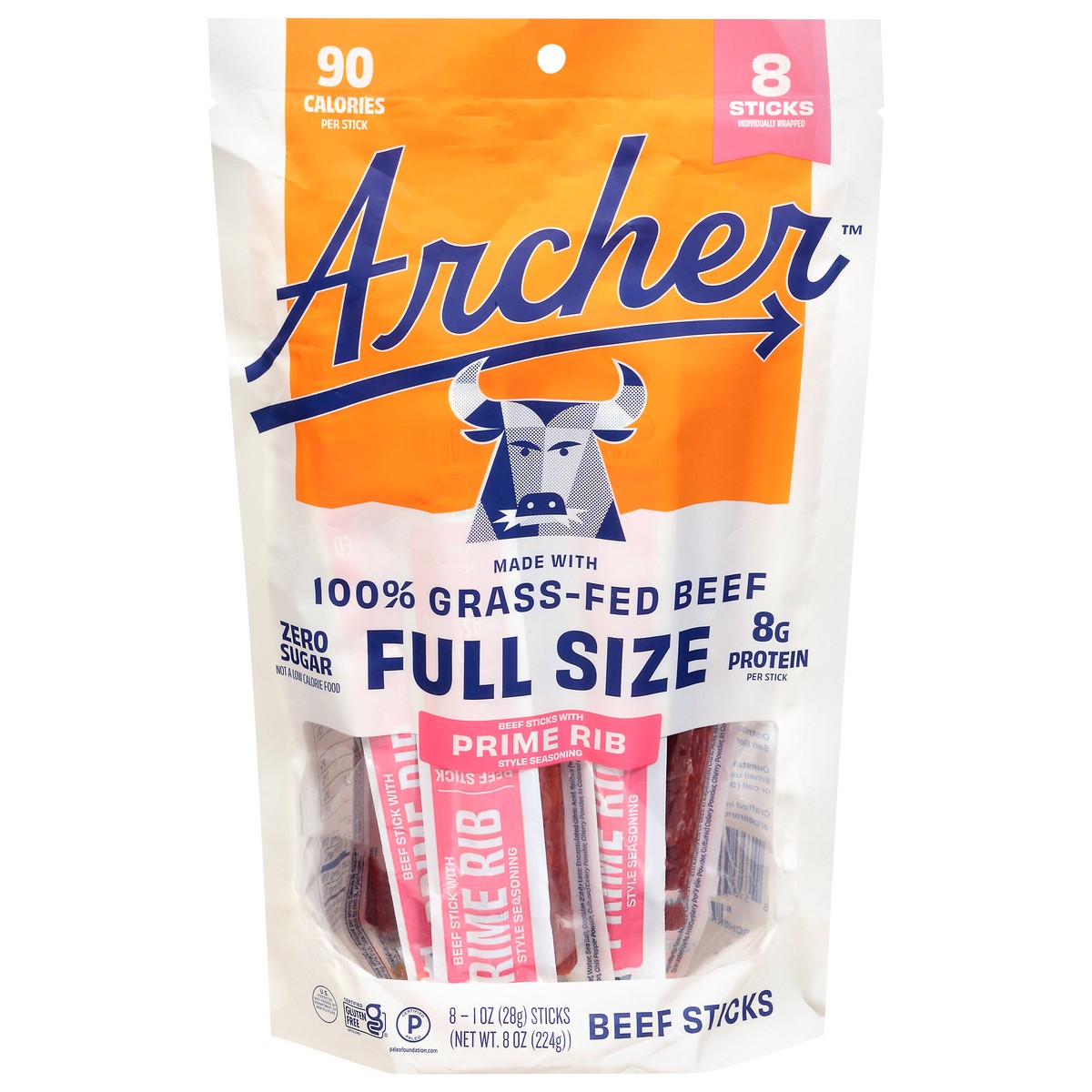 slide 1 of 14, Country Archer Prime Rib Beef Sticks, 8 ct