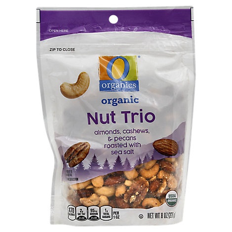 slide 1 of 1, O Organics Organic Nut Trio Roasted With Sea Salt, 8 oz