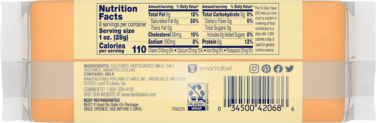 slide 2 of 12, Land O'Lakes Extra Sharp Cheddar Cheese Chunk, 8 oz