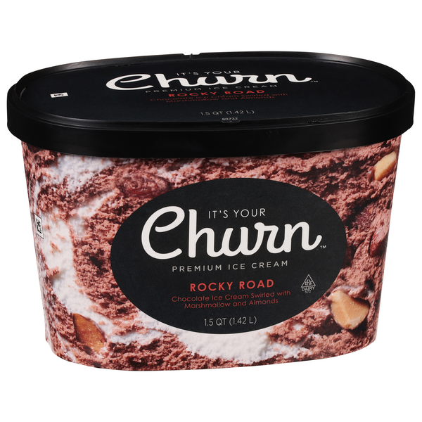 slide 1 of 1, It's Your Churn Rocky Road Chocolate Premium Ice Cream Swirled With Marshmallow And Almonds, 1.5 qt