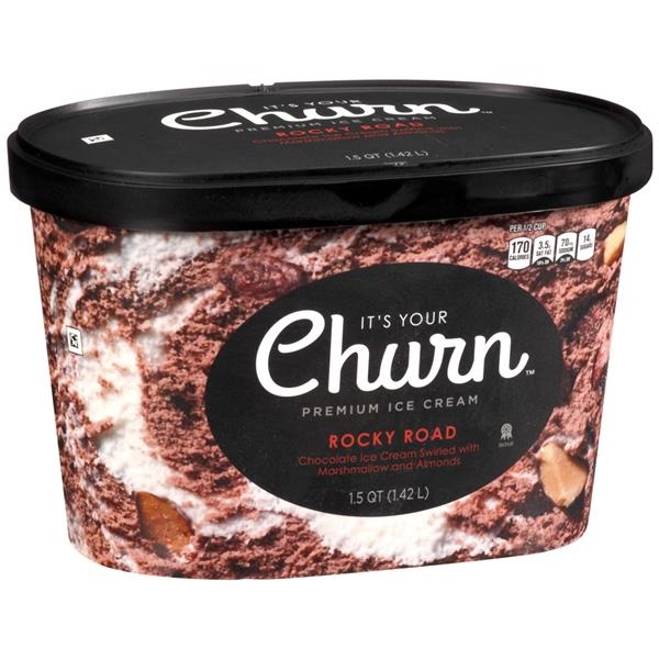 slide 1 of 1, It's Your Churn Rocky Road Chocolate Premium Ice Cream Swirled With Marshmallow And Almonds, 1.5 qt