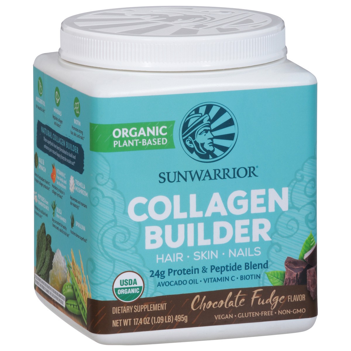 slide 3 of 9, Sunwarrior Organic Chocolate Fudge Flavor Collagen Builder 17.4 oz, 17.4 oz