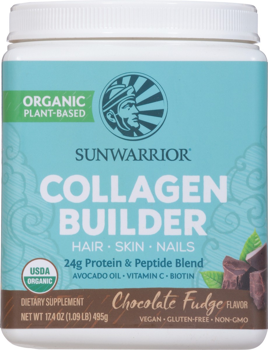 slide 2 of 9, Sunwarrior Organic Chocolate Fudge Flavor Collagen Builder 17.4 oz, 17.4 oz