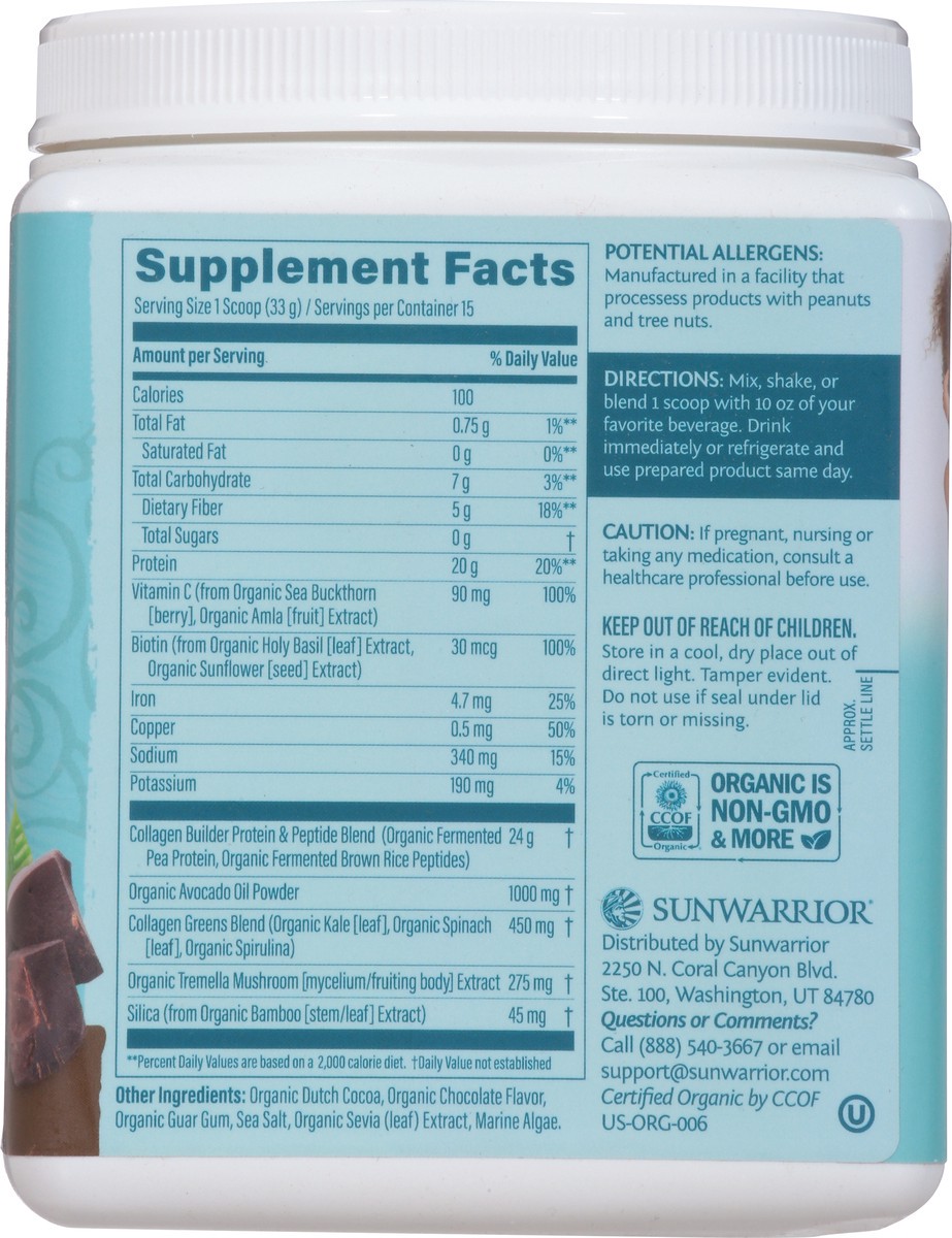 slide 8 of 9, Sunwarrior Organic Chocolate Fudge Flavor Collagen Builder 17.4 oz, 17.4 oz