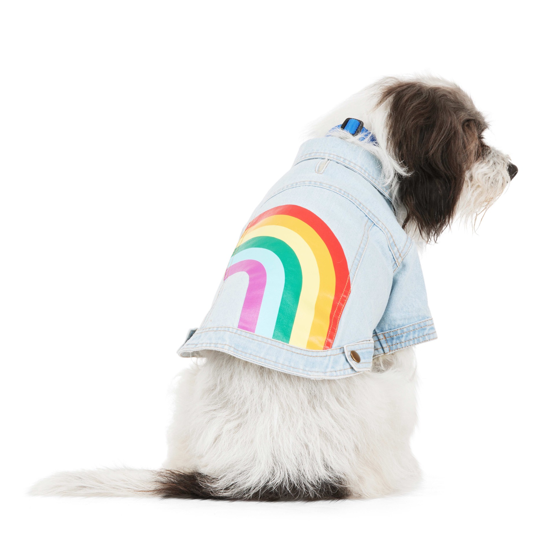 slide 1 of 1, YOULY Rainbow Denim Jacket for Dogs and Cats, Medium, Rainbow, MED