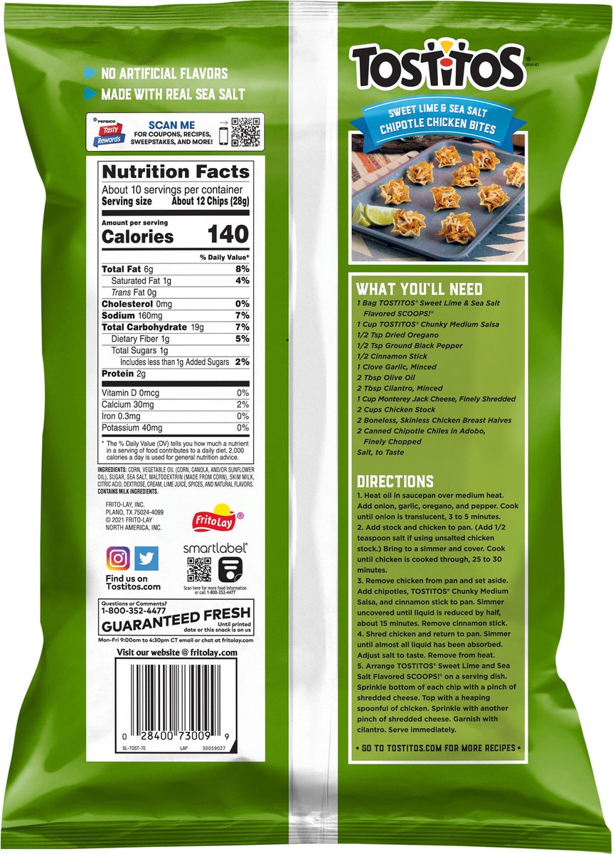 slide 5 of 8, Tostitos Scoops! Tortilla Chips Sweet Lime & Sea Salt 9 1/2 Oz, 9.5 oz