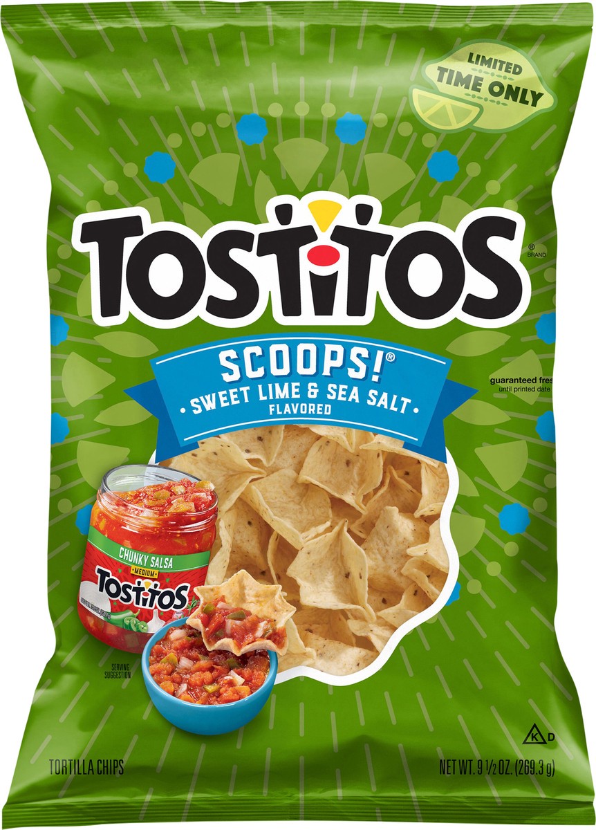 slide 2 of 8, Tostitos Scoops! Tortilla Chips Sweet Lime & Sea Salt 9 1/2 Oz, 9.5 oz